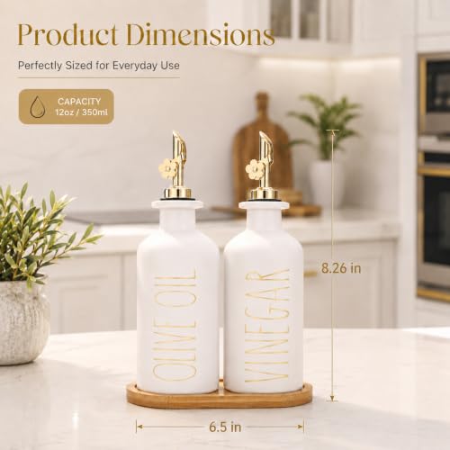 Premium Olive Oil Dispenser for Kitchen (White&Gold+Tray / 11.8 fl oz)
