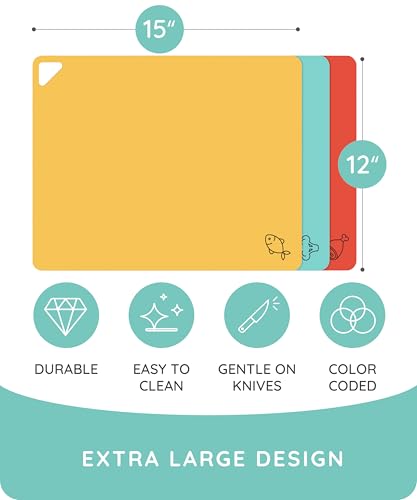 Cutting Board Alternative for Kitchen (Red / Mint / Yellow / 15"L x 12"W)