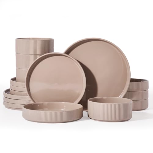 Star Stoneware Dinnerware Sets with Pasta Bowls (Cinnamon Brown / Service for 4 - Double Bowls)