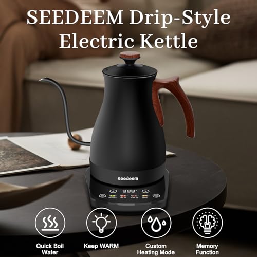 Gooseneck Electric Kettle Full Touch Screen 1200W Electric Tea & Coffee Kettle with Four Heating Modes Rapid Heating (Extra Large / Black)