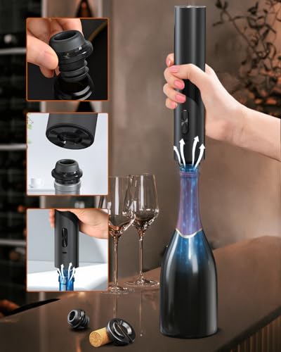 Electric Wine Bottle Opener Set Rechargeable 6 (Premium Black / Electric Wine Aerator Set)
