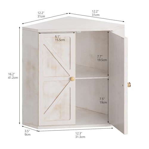Corner Bread Box for Kitchen Counter Double Layer Bamboo Bread Storage Container Large Capacity Bread Storage Bin Farmhouse Breadbox Organizer (Antique White)