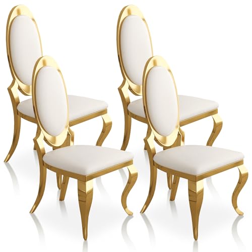 Modern Dining Chairs Set of 4 (White/Gold / Set of 4)