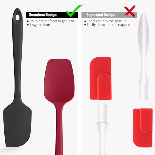 600°F Heat Resistant Silicone Spatula Spoonula (Flat & Spoon Spatulas / Black+Red)