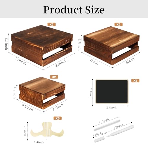 6 Piece Rustic Wood Buffet Risers with Mini Signs for Dessert Table (Rustic Wood / 6 Pcs (8.0", 7.0" ,6.5"))