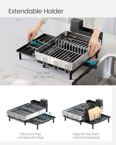 Dish Drying Rack (Silver + Black / 19.9"D x 19.1"W x 8.9"H)