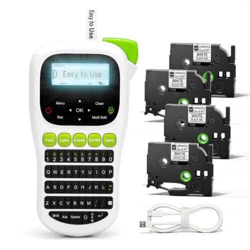 Label Maker Machine with 4 Tapes (Green Label Maker)