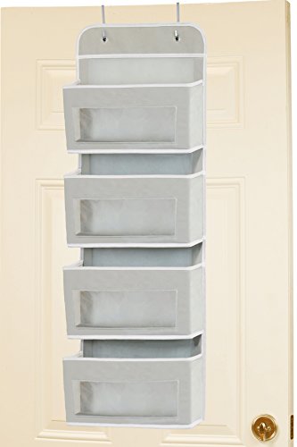 4 Clear Window Pocket Over Door Hanging Organizer (4 Pockets / Gray)