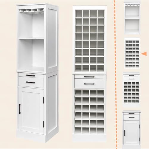 8 Tier Freestanding Wine Rack Wood (32 Bottles / White)