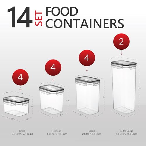 Set of 14 Airtight Food Storage Containers for Pantry Organization and Storage (14 Count)