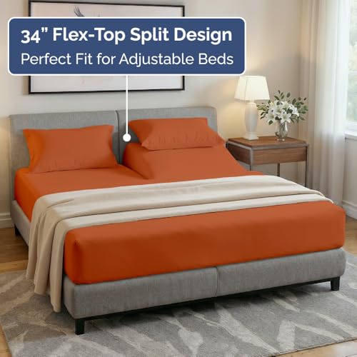 Flex Top Split Head King 4 Piece Sheet Set (26 - Terracotta / Split Head/Flex Top)