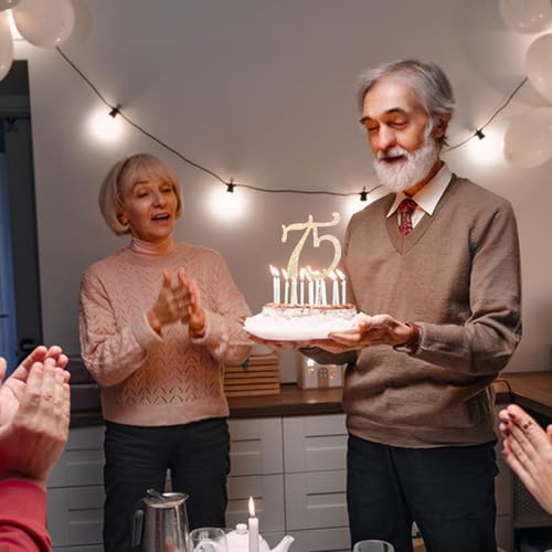 75th Birthday Decorations Cake Topper Gold Birthday Decorations for Women (75)