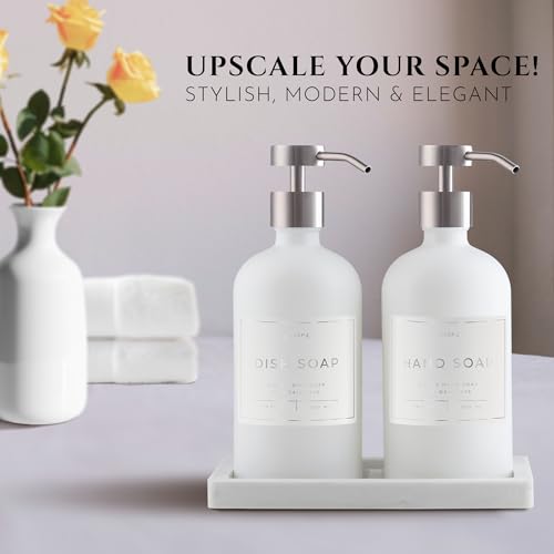 Glass Soap Dispenser Set of 2 (White/Silver)