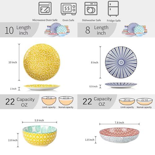 Ceramic Dinnerware Sets for 6 (Assorted Colors / 24 Pieces)
