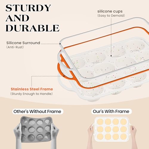 6 Cup Jumbo Muffin Pan for Baking with Metal Frame Nonstick (Cream / 6-Cup Jumbo)