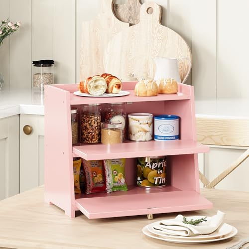 Vintage Double Layer Bread Box for Kitchen Counter Bamboo Bread Storage Container Large Capacity Bread Storage Bin