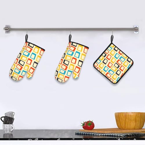 Mid Century Modern Oven Mitts and Pot Holders Sets of 3 (Modern Retro)