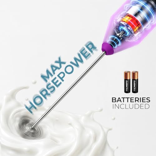 Powerful Milk Frother AA Batteries Included (Regal Purple / Compact Frother + Batteries)