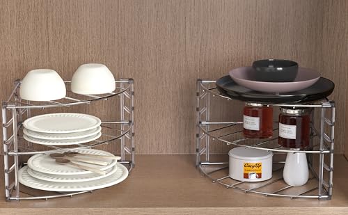 3 Tier Counter & Cabinet Corner Shelf Organizer 2 Pack Chrome (24 Count)
