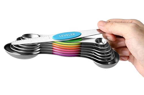 Stainless Steel Magnetic Measuring Spoons Set of 8 (Neon / 1-Pack)