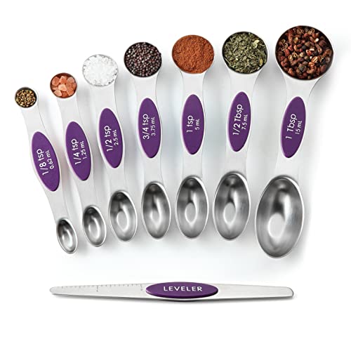 Stainless Steel Magnetic Measuring Spoons Set of 8 (Purple / 1-Pack)