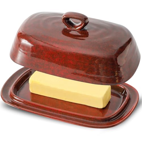 Butter Dish with Lid for Countertop (Red)