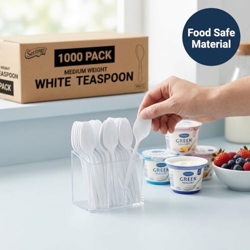 Plastic Spoons White Heavy Duty Disposable Teaspoons (1 Case Teaspoons (1000))