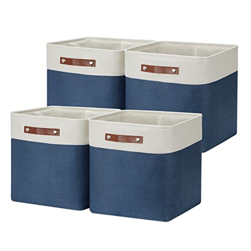 Storage Baskets for Shelves Closet Storage (White&Blue / L-13"x 13"x 13")