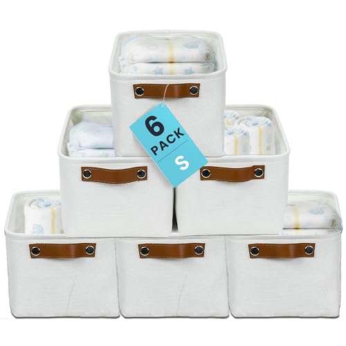 12x8in Canvas Storage Baskets (Full Off-White / Small - 6pc)