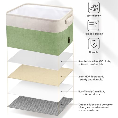 2 Pack Fabric Closet Storage Bins for Shelves (Green / 2PCS/Large-15x11x9.5)