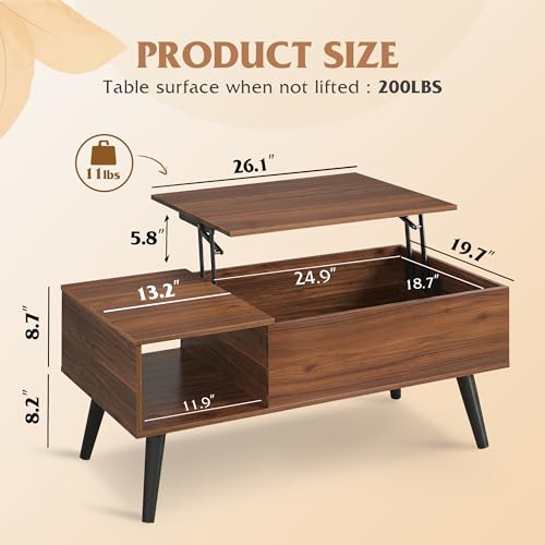 Lift Top Coffee Table with Hidden Storage (Aged Walnut / 39")