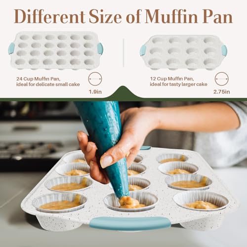11-Piece Non-Toxic Bakeware Set – Nonstick, Stackable & Oven Safe Pans set (White&Blue)