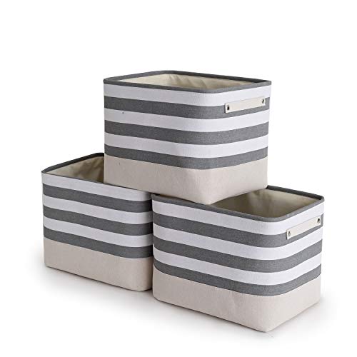Extra Large Cube Storage Bins Baskets for Organizing (Grey&White Stripes / 3PCS/Large Cube - 16L×12W×12H)