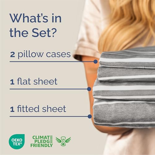 Queen Size 4 Piece Sheet Set (41 - Grey Stripes 3 / Queen)
