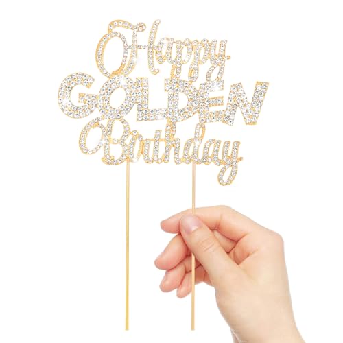 Happy Golden Birthday Cake Topper Rhinestones Golden Birthday Cake Toppers (Happy Golden Birthday- Gold)