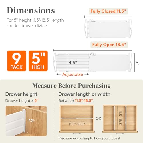5" Tall Drawer Dividers (5"H, 11.5-18.5"L)