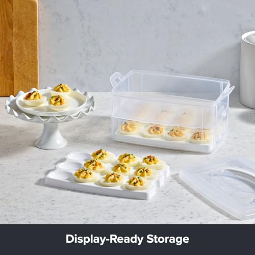 2-Layer, 24 Eggs) Plastic Detachable Deviled Egg Carrier Storage