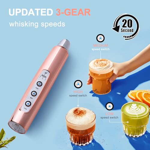 Rose Gold Handheld Milk Frother Wand for Coffee