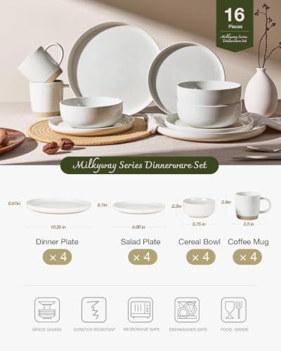 Milkyway 16 Piece Dinnerware Set with Mugs (White / Service for 4 (Include Mugs))
