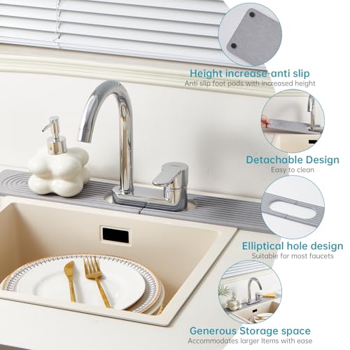 Stone Faucet Mat for Kitchen Sink Oval Hole Bathroom sink splash guard (Gray)