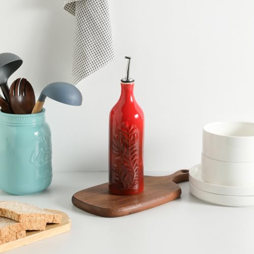 Sweejar Large Olive Oil Dispenser Bottle with Spout (Gradient Red / Patterned styles)