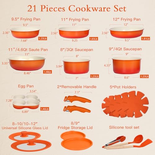 Pots and Pans Set Non Stick (Orange Gradient / 21PCS-Big Size)