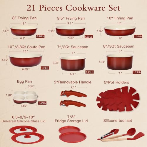 Pots and Pans Set Non Stick (Red Black Gradient / 21PCS)