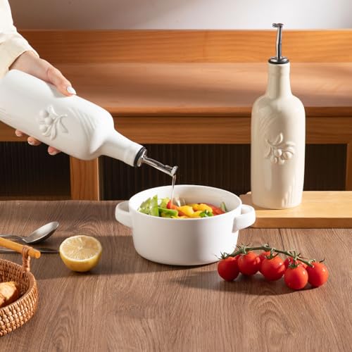 Sweejar Ceramic Olive Oil Dispenser Bottle (White / 17 Oz(Embossed))