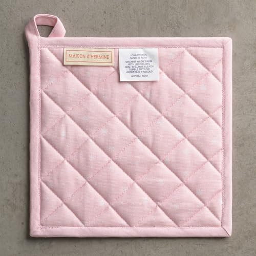 Pot Holders 100% Cotton Potholders (124 - Christmas Market - Pink / 8" x 8" (Pot Holder Pack of 1))