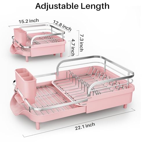 Expandable Dish Drying Rack for Kitchen Counter (Pink)