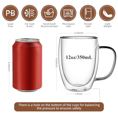 12oz Double Walled Glass Coffee Mugs (12oz(2-pack))