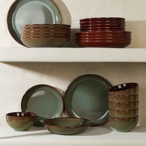 Ceramic Dinnerware Sets for 6 (Olive Green Brown / Set (24pcs))