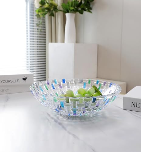 Hand Painted Blue Woven Glass Crystal Salad & Fruit Bowl Decoration (Blue)