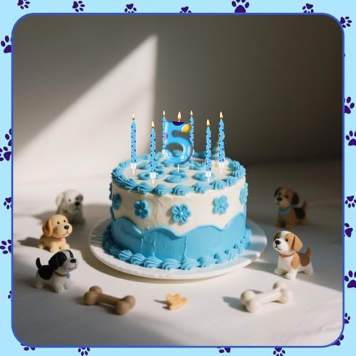 13PCS Blue Dog Paw Birthday Candles Set Cake Topper Numeral Birthday Candles for Boy Girl Dog Paw Decoration (13 Count)